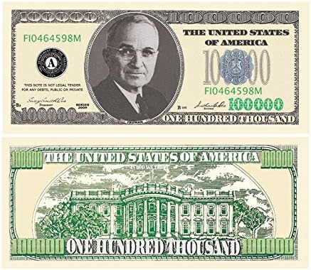 American Art Classics Pack of 5 Bills - $100,000.00 One Hundred Thousand Dollar Casino Party Money