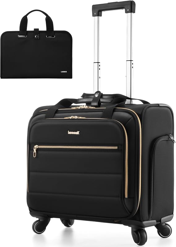 LUGGEX Rolling Laptop Bag, Black, 18"