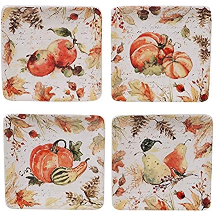 Certified International Harvest Splash 6 Square Canape Plates, Set of 4 ,Multicolored, Large
