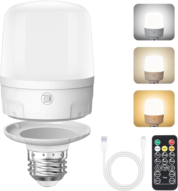 E26 Rechargeable Magnetic Light Bulb w/Remote Timer 2000mAh Battery, 2-Pack