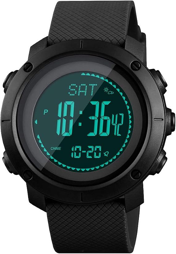 SKMEI Mens Compass Watch, Digital Sports Watch Pedometer Altimeter Barometer Temperature Military Waterproof Wristwatch for Men Women