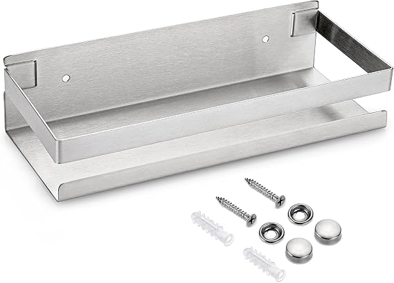 OwnMy 10 Inch Bathroom Shower Shelf Stainless Steel Shower Wall Shelf | Wall Mount Shower Caddy Rack, Metal Floating Shower Shelves, Kitchen Wall Shelf, Bathroom Corner Rectangular Shelf, Silver