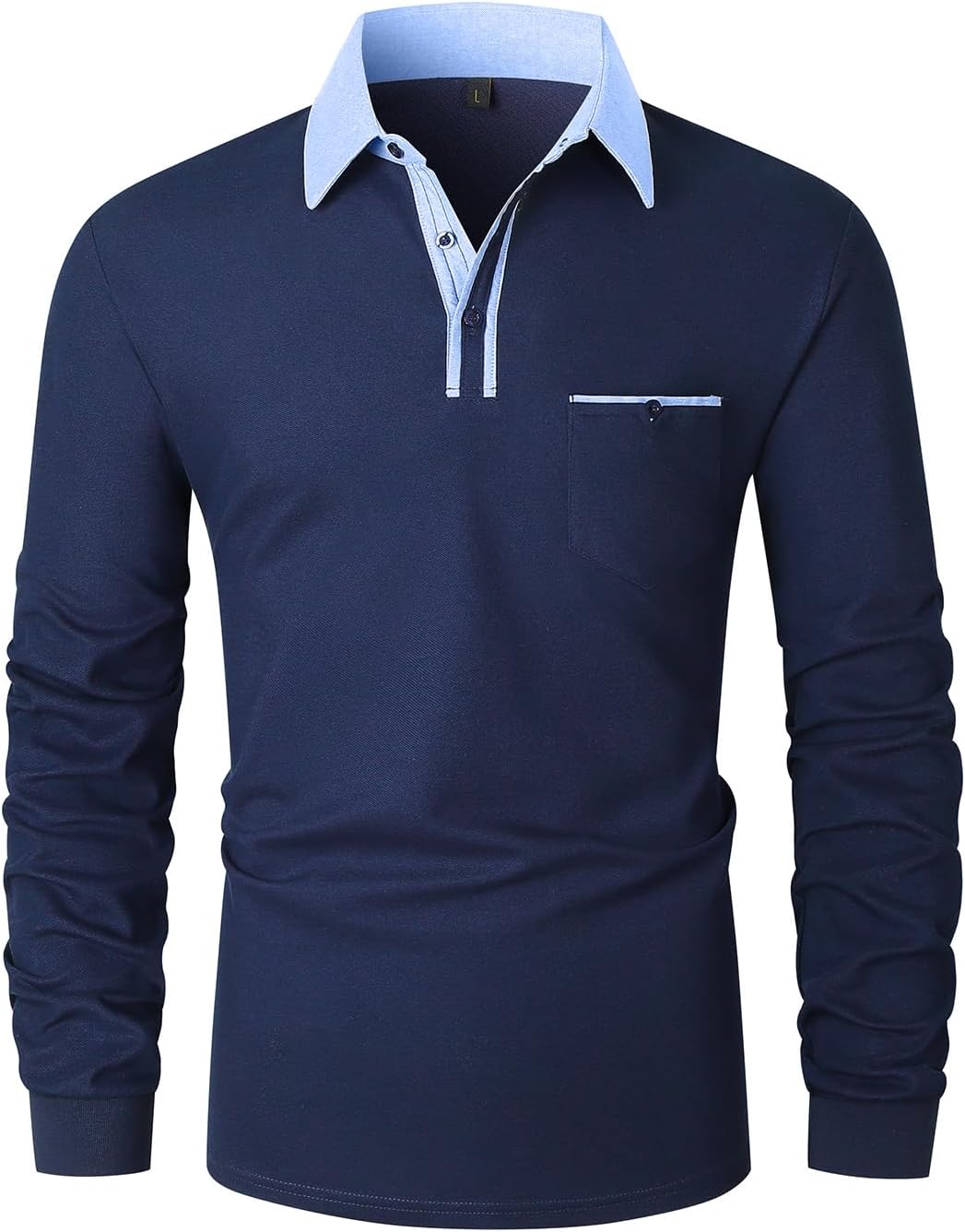 KUNJLELP Polo Shirt Mens Long Sleeve Cotton T Shirts for Men Casual Slim Fit Golf Tennis Sports Polo Shirt