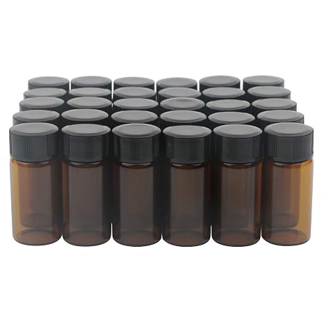 Pack of 30 5 ml Clear Glass Laboratory Sample Bottles with Black Plastic Screw Cap Empty Sample Jars Brown