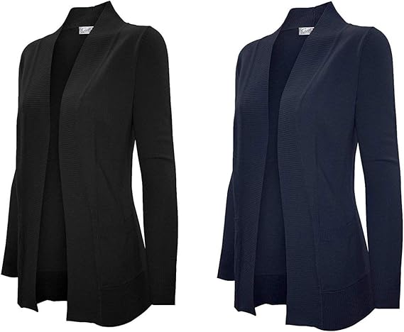 Cielo Womens Solid Basic Open Front Pockets Knit Sweater Cardigan Large, BlackNavy