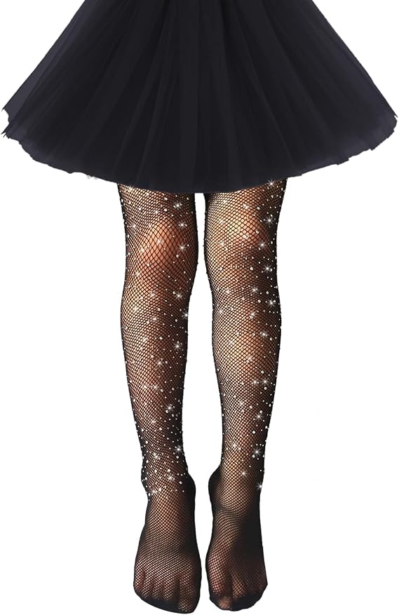 DOOVID Little Girls Sparkle Fishnet Tights Rhinestone Tights Toddler Tights Glitter Leggings Kids Stockings