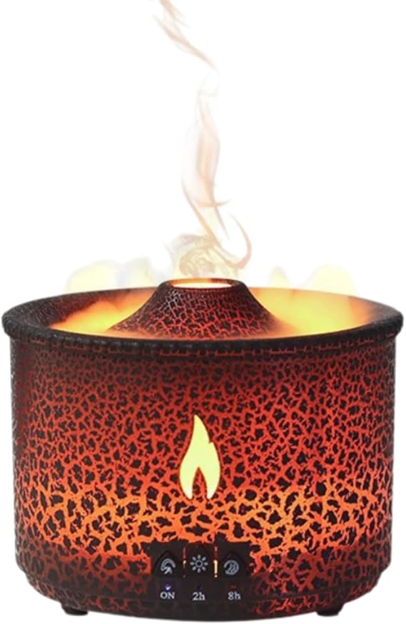 Volcano Humidifier, Flame Aroma Diffuser, Ultrasonic Type, Small, Tabletop Humidifier, Aroma Humidifier, Bonfire Type, USB Humidifier, Healing, Flickering Flame, 8 Hour Timer, 12.2 fl oz 360 ml Large Capacity, Desktop Humidifier, 2 Color LED Light, Empty Heating Prevention, Above Water Supply, Quiet, Dry Protection, For Interior, Office, Living Room, Bedroom