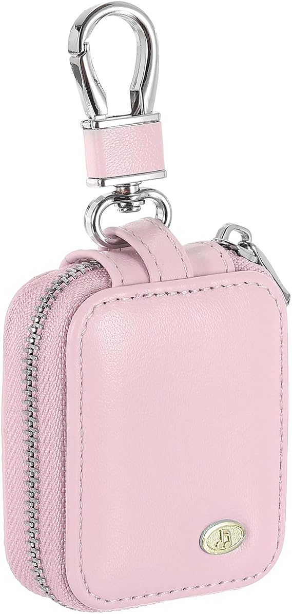 HARFINGTON Earbuds Cases, Earphone Case Holder, PU Leather Ear Buds Case Zipper Organizer Small with Mesh Pocket for USB Cable, Wireless Wired Earphones, Pink