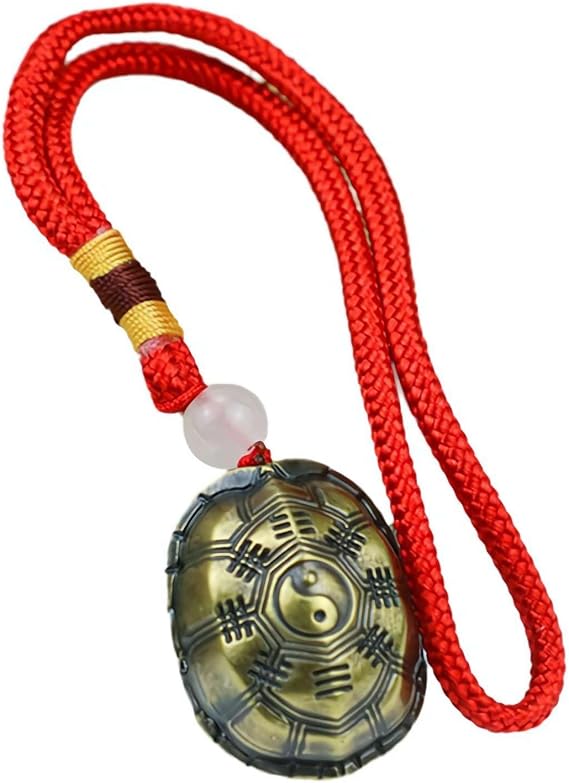 Chinese Divination Turtle Shell, Chinese Feng Shui Coin Good Luck Turtle Figurine with Lanyard, Divination Prop for Health Wealth Ornament (Red)