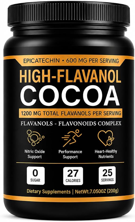 High Flavanol Cocoa Powder - 1200mg Flavanols & Flavonoids, High Flavanol Cacao with 600mg Epicatechin, 10X Concentrated Cocoa Extract for Baking, Cooking & Beverages, 200g