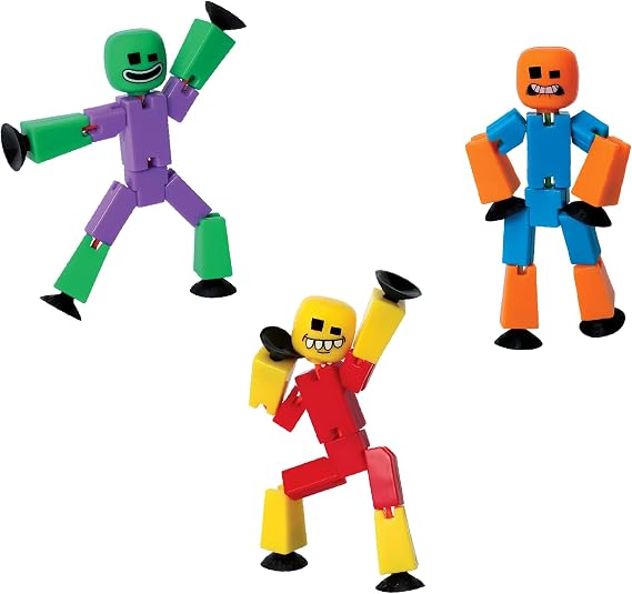 Zing StikBot Crazy Faces 3-Pack Exclusive Solid Colors | Posable Action Figures with Suction Cups for Stop-Motion Animation & Creative Play | Award-Winning STEAM Toy, Age 4+