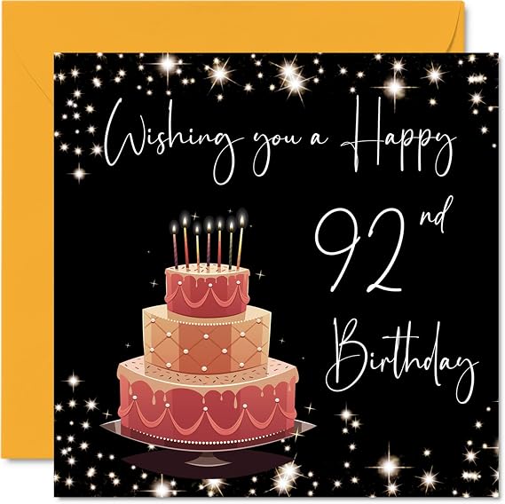 Stuff4 92nd Birthday Card for Women and Men, Stylish Elegant