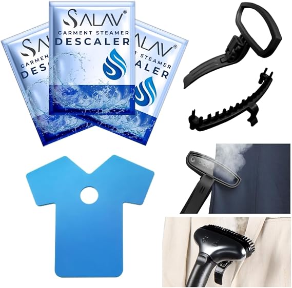 SALAV Accessories Set - Pants Press, Fabric Brush, Mini Ironing Board, 3-pc Descaler Packets, Compatible with GS18 Garment Steamer (Steamer not Included)