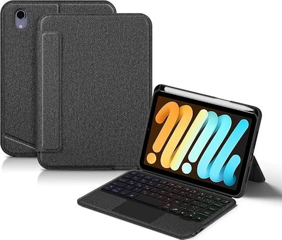 Fogy Apple iPad mini 7 (A17 Pro)2024/iPad Mini 6.Nesil 2021 ile Uyumlu Mag Touchpad Blutooth Işıklı RGB Standlı Türkçe Q Klavyeli Kılıfı