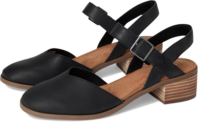 TOMS Women's Jaclyn Block Heel Mary Jane, Leather Upper, Adjustable Strap and Buckle, CloudBound Insole,1.5" Heel