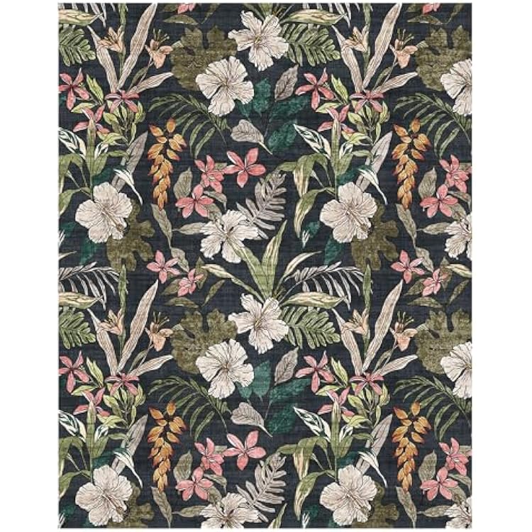 Gertmenian Indoor ModernContemporary Area Rug - 8x10 Large, Non-Shedding, Ideal for High Traffic in Living Room, Bedroom, Entryway - Floral, Black, 26823
