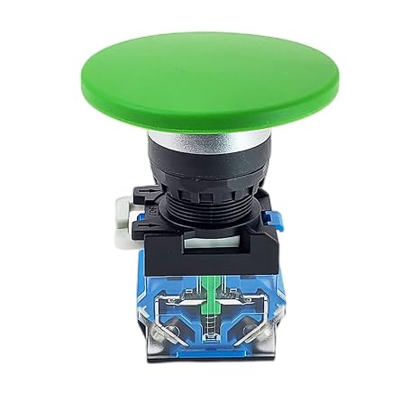 Momentary Big 60mm Mushroom Cap Push Button Switch Self Reset No Lock Round 1NO1NC Button Silver Contact 22mm LA38-11M/60 (Color : Green, Size : Self Locking Type)