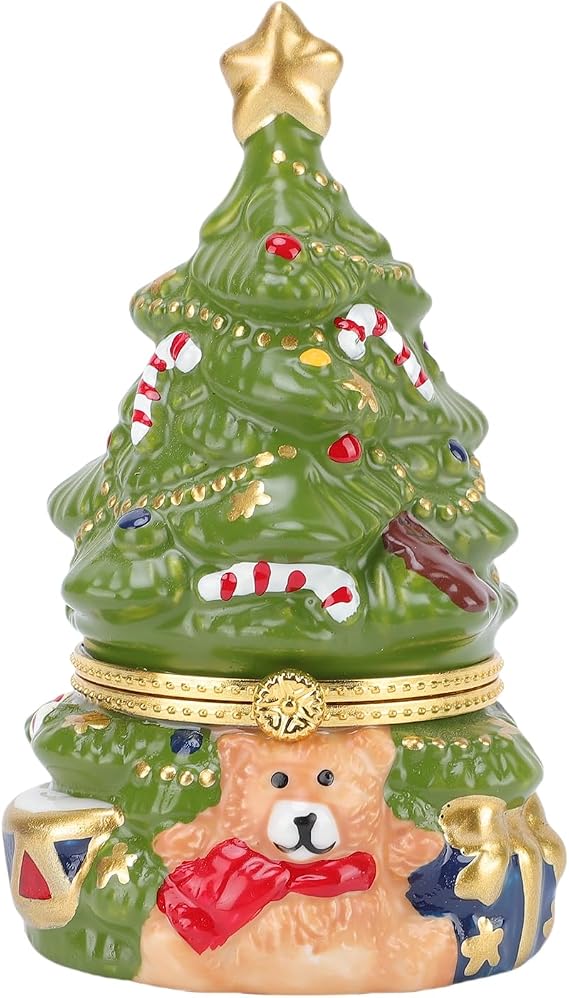 Luqeeg Xmas Trees Jewelry Box, Innovative Candy Box Organizer Ornament, Home Room Desktop Ceramic Trinket Treasure Case Decor with Bear Pattern for Bedroom, Office, Kitchen, Cafe