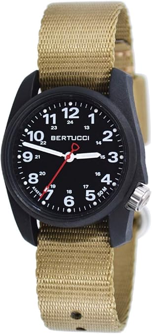 BERTUCCI A-1R Field Comfort 10502 Mens Khaki Nylon Band Black Quartz Dial Watch