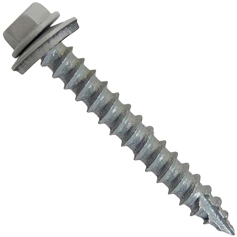 14 x 2 ABC Gray Metal Roofing Screws - Hex Washer Head- Self-Starting/Tapping - EPDM Washer. 1 x 250 Count Bag - 250 Screws