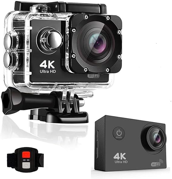 BSLVWG 4K Action Camera 20MP WiFi 30M Waterproof Sports Camera Underwater Camera for Vlog With Ultra HD 170°Wide-Angle 2.4G Remote Control Anti-Shake 2.0'' LCD Screen with Accessories Kit (Black)