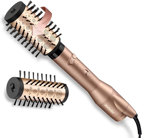 BaByliss Big Hair Dual Hot Air Rotary Brush - Ionic Anti-Frizz Technology, Accessories 50mm and 40mm, 2 Rotation Directions, 2 Heat + Cold Air Settings, Black, AS952E
