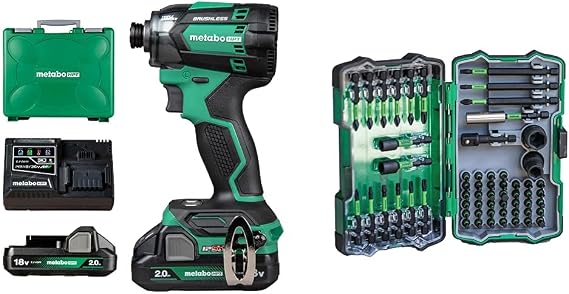 Bundle of Metabo HPT 18V MultiVoltTM Cordless Triple Hammer BOLT Impact Driver Kit | WH18DC + Metabo HPT Impact Driver Bit Set (60-Piece)