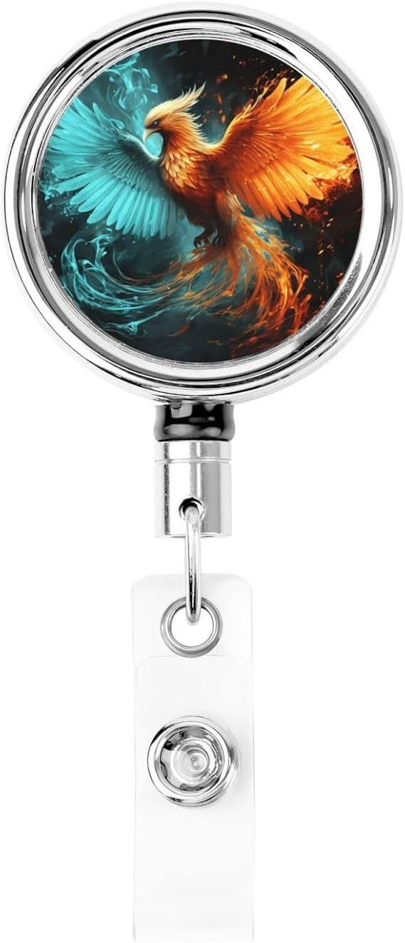 Fire and Water Phoenix Retractable Id Badge Holder Badge Reels with Clip Cute Name Card Holder for Office Worker Doctor Nurse Teacher