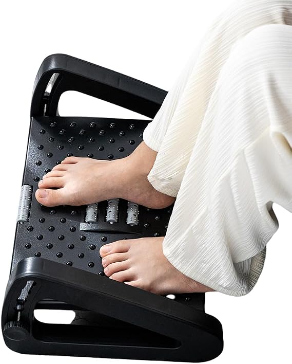Ergonomic Under Desk footrest with Adjustable Height and Foot Massage Roller, Ideal Desk Foot Rest for Office Work, Black Foot Stool for Under Desk Comfort