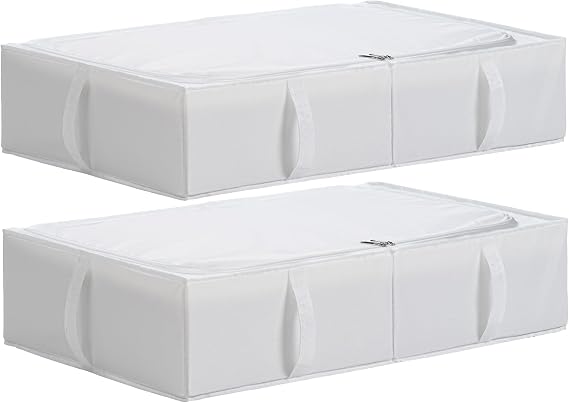 TYEERS Underbed Storage Box with Lid Durable Fabric Washable Collapsible Boxes Storage for Clothes Blankets Bedding Shoes 70 x 42 x 18 cm Pack of 2 White