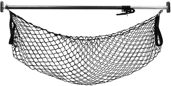 40"-70" Ratcheting Cargo Load Bar for Pickup Truck Bed with 60"x24" Storage Net - Adjustable Load Lock Bars - Truck Bed Cargo Stabilizer Bar for Semi Trailers, SUV & Bed Divider