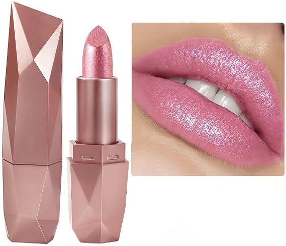 Shimmers Pearl Lipstick,Metallic Pink Glitter Lipstick for Women,High Impact Shine Lipcolor,Silky Smooth Full-Coverage Lip Stick,Pearlescent Nude Light Pink Lipsticks Non Stick Cup Sparkly Lip Makeup