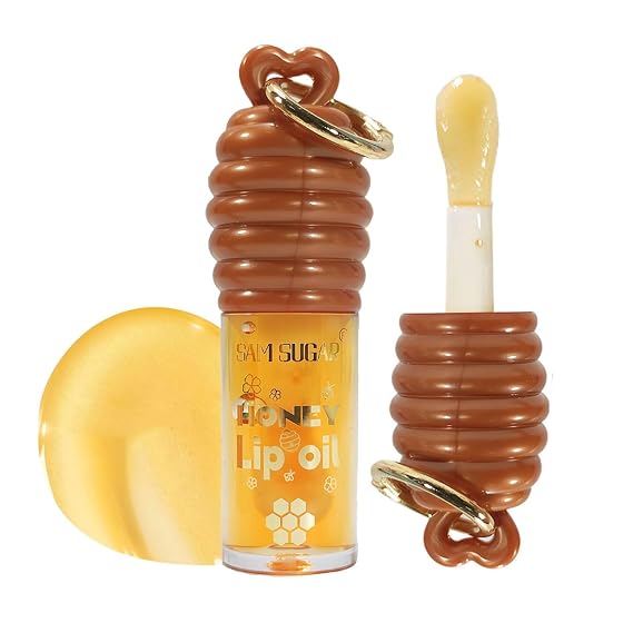 Keychain Honey Lip Oil, Long-lasting Moisturizing Lip Gloss, Lightens Lip Lines, Transparent Moisturizing Lip Balm for Lip Care and Dry Lips, Non-Sticky Finish(01 Clear)