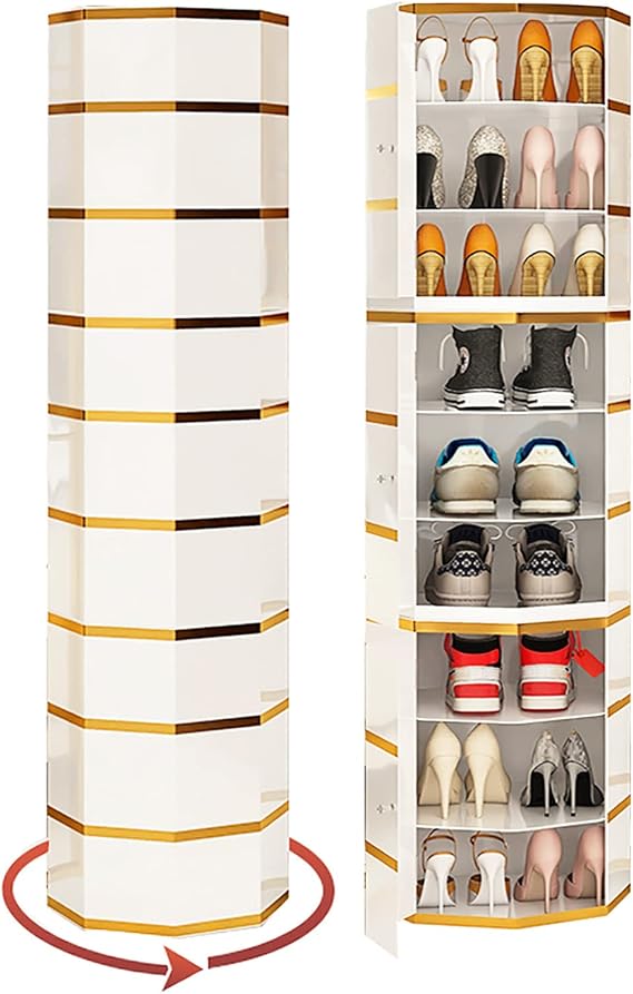 Premium Rotating Shoe Rack with Doors,Round Shoe Rack Tower Modern Shoe Organizer Storage,Revolving Shoe Stand Zapatero Metal Shoe Cabinet for Entryway Hallway Corner(9 Tiers, Golden)