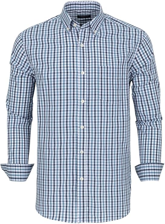 Men's Button Down Shirts Plaid Long Sleeve Dress Shirts Regular-Fit Casual Shirt