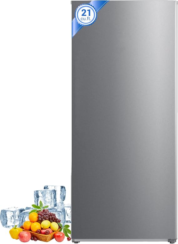 Smad Stand Up Freezer, Frost Free Upright Freezer 21 Cu.Ft., Convertible Freezer/Refrigerator with Drawers and LED Light for Garage, Home,Office, Stainless Steel, Right Open Door