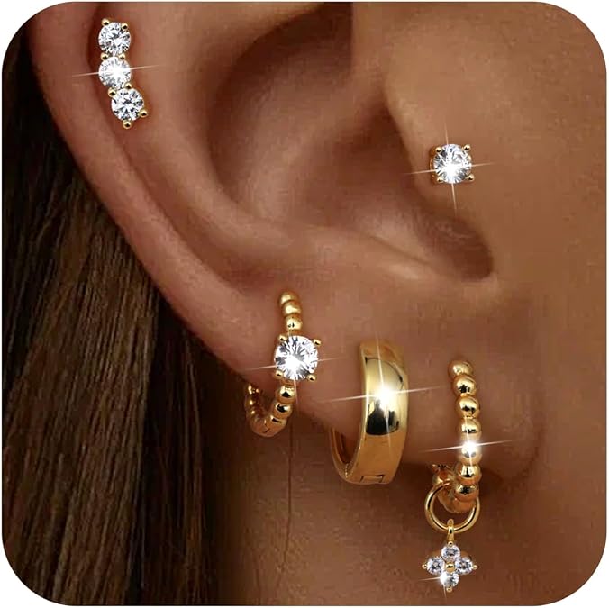 Small Gold Hoop Studs Earrings 14K Gold Plated Huggie Earrings for Women