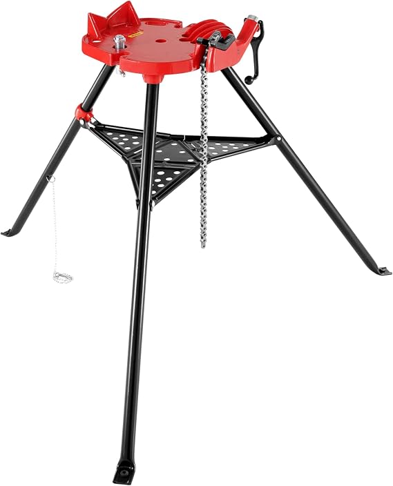Mophorn 460-6 Tripod Pipe Chain Vise 1/8"-6" Capacity,Pipe Stand Portable Foldable Steel Legs,Pipe Stands w/Tool Tray, Tripod Stand Chain Vise Ideal for a Variety of Pipe Materials