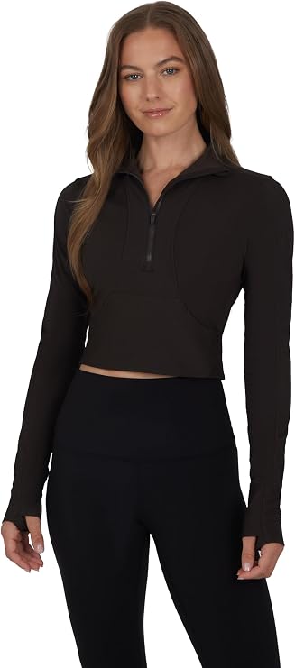 90 Degree By Reflex Womens Half Zip Performance Pullover Long Sleeve Quarter Zip Running Athletic Jacket Top with Thumbholes