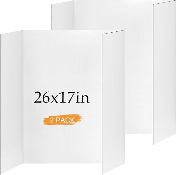 Small Trifold Poster Board 26" x 17", White Science Fair Display Boards