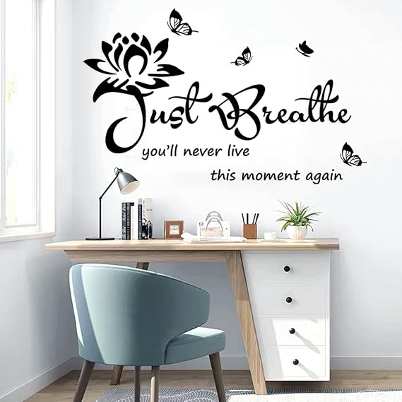 Vinyl Wall Stickers Wall Decor for Living Bedroom Room Yoga Relaxing Nursery House Wall Decals Quotes Inspirational Just Breathe Art Decor Home Decoration.
