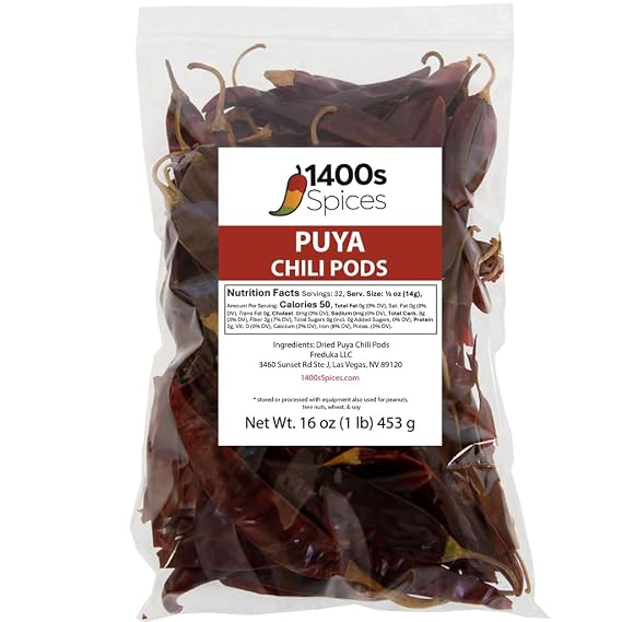 1lb Puya Dried Whole Chile Peppers, Pulla Chile Seco Pods