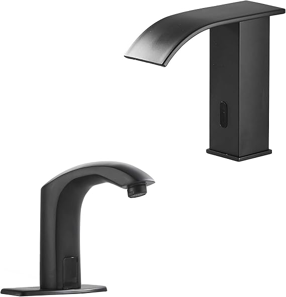 Automatic Sensor Touchless Bathroom Sink Faucet Commercial Black with Hole Cover Deck Plate Motion Activated Hands Free Kitchen Vessel Sink Tap