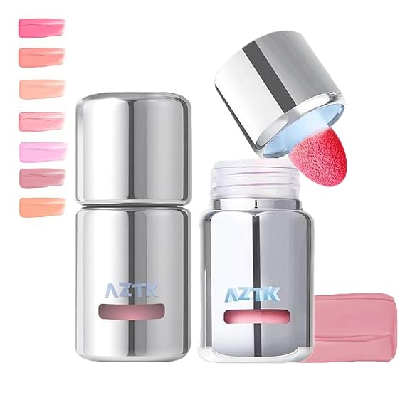Aztk Liquid Blush, Jelly Color Liquids Blushes with Sponge Head, Matte Nude Makeup Blusher Cream, Lasting, Lightweight, All-day Moisturizing and Smooth, Self-Contained Brush, Portable Makeup (JC04)
