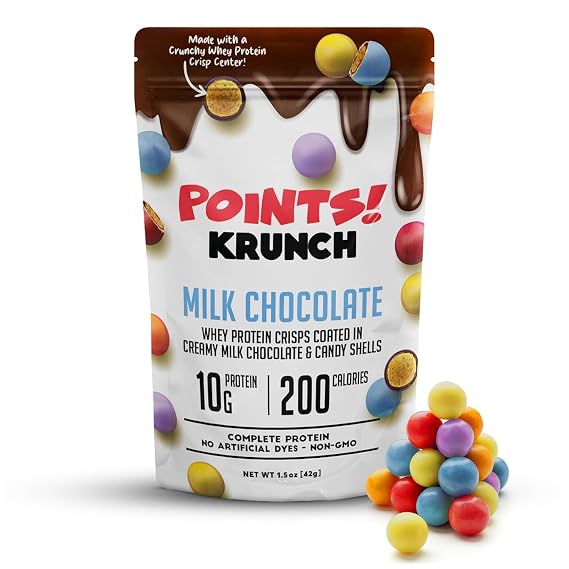 POINTS! KRUNCH Milk Chocolate High Protein Snack, 10g of Protein, Coated Candy Shell with a Crispy Whey Center, Healthy Protein Packed Candy, No Artificial Additives, Created by Hummii Snacks (10 Pack, 1.5oz each)