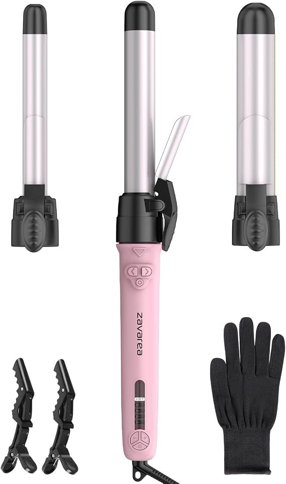 Rotating Automatic Curling Iron Set 3 Ceramic Barrels for Long Hair Waves