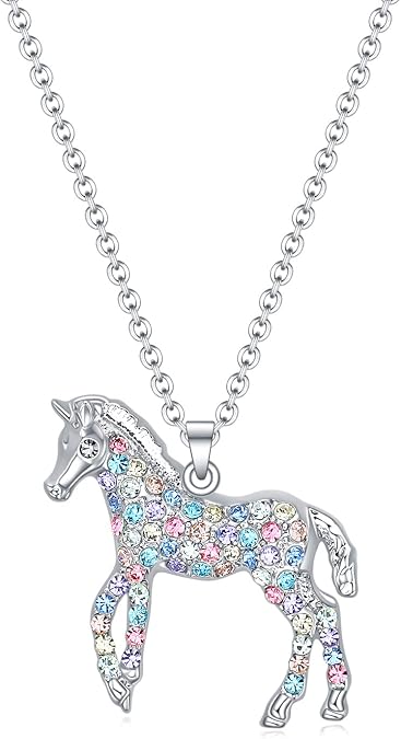 Girls Horse Necklace Gifts,Little Rainbow Horse Jewelry for Women,Initial Letter Necklaces Pendant for Teen Girls Horse Lovers
