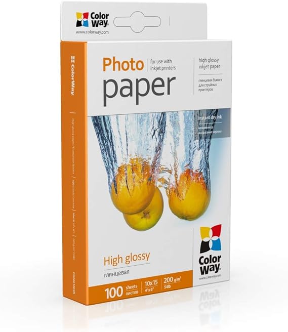 High glossy ColorWay Photo Paper 4"x6", 100 sheets, 54lb 200g/m (10 cm x 15 cm) PG2001004R