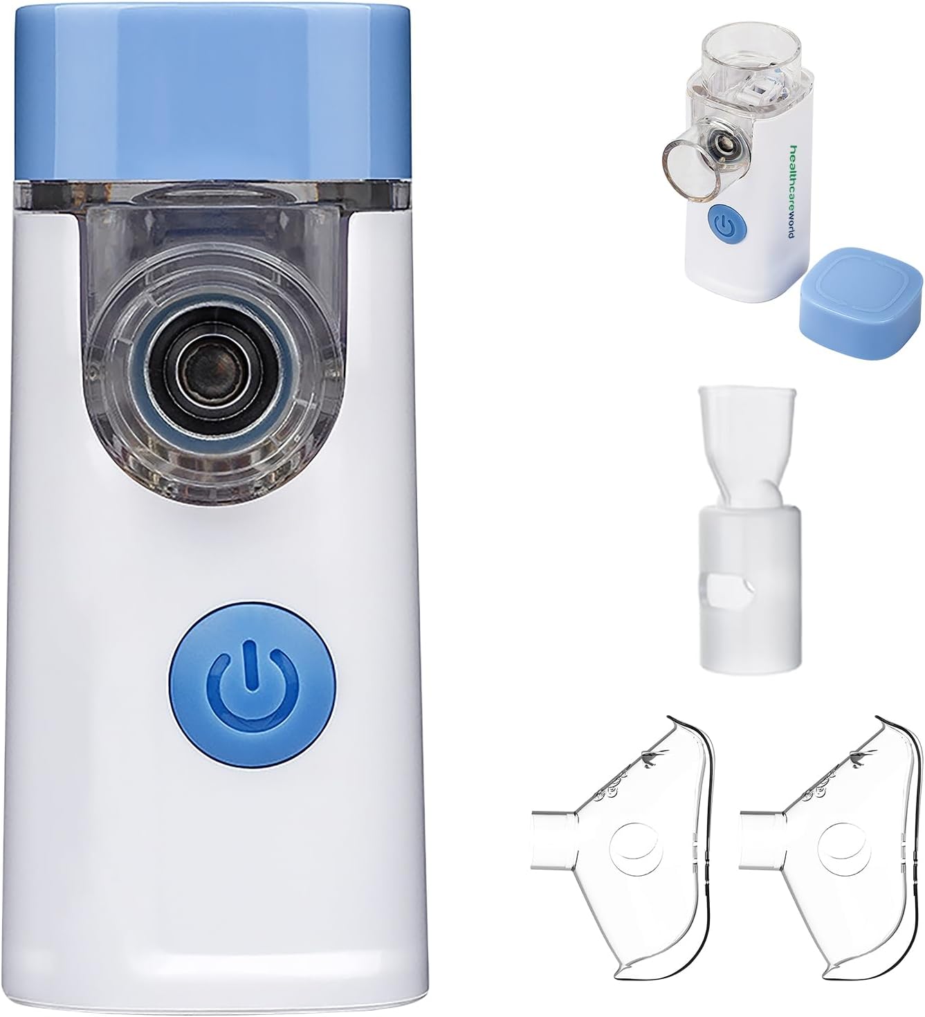 Healthcare World Portable Nebulizer Machine for Adults & Kids – Silent Handheld Rechargeable Mesh Nebulizer with 2 Masks & Mouthpiece – Ultra-Quiet 25dB Inhaler for Asthma, COPD, Home & Travel Use