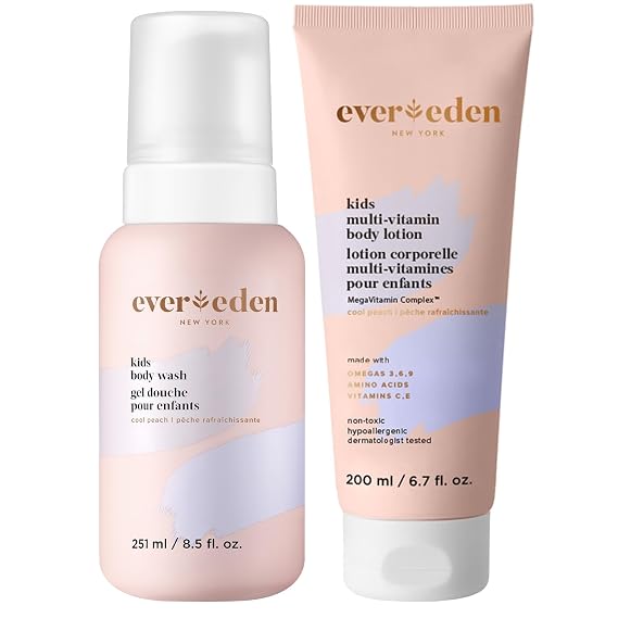 Evereden Multi-Vitamin Kids Body Wash & Body Lotion: Cool Peach - Clean and Non-Toxic Products | Multi-Vitamin Skin Care for Kids